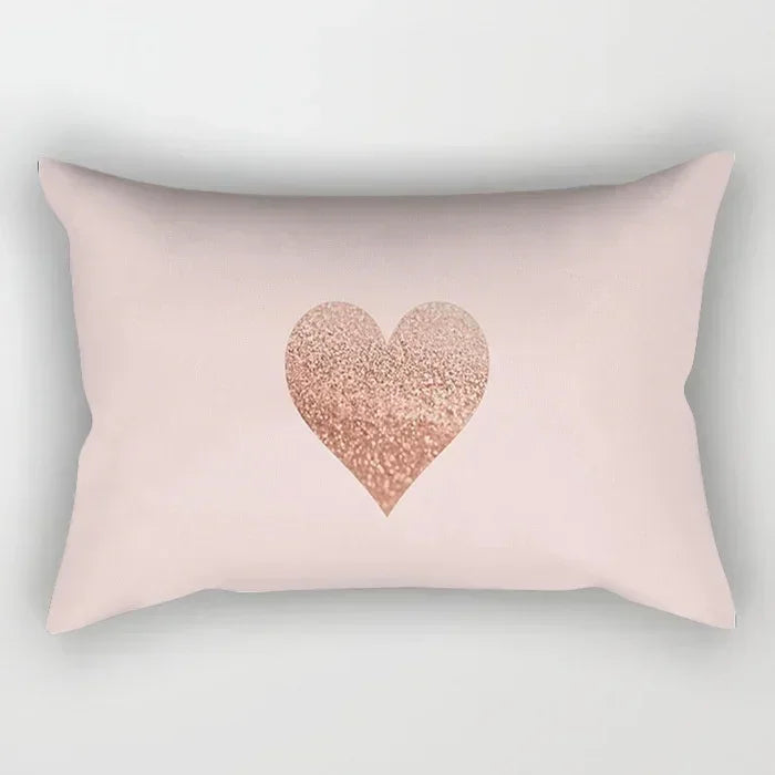 taie d'oreiller rectangulaire rose blanc doré motif géométrique moderne lit chambre décoration maison