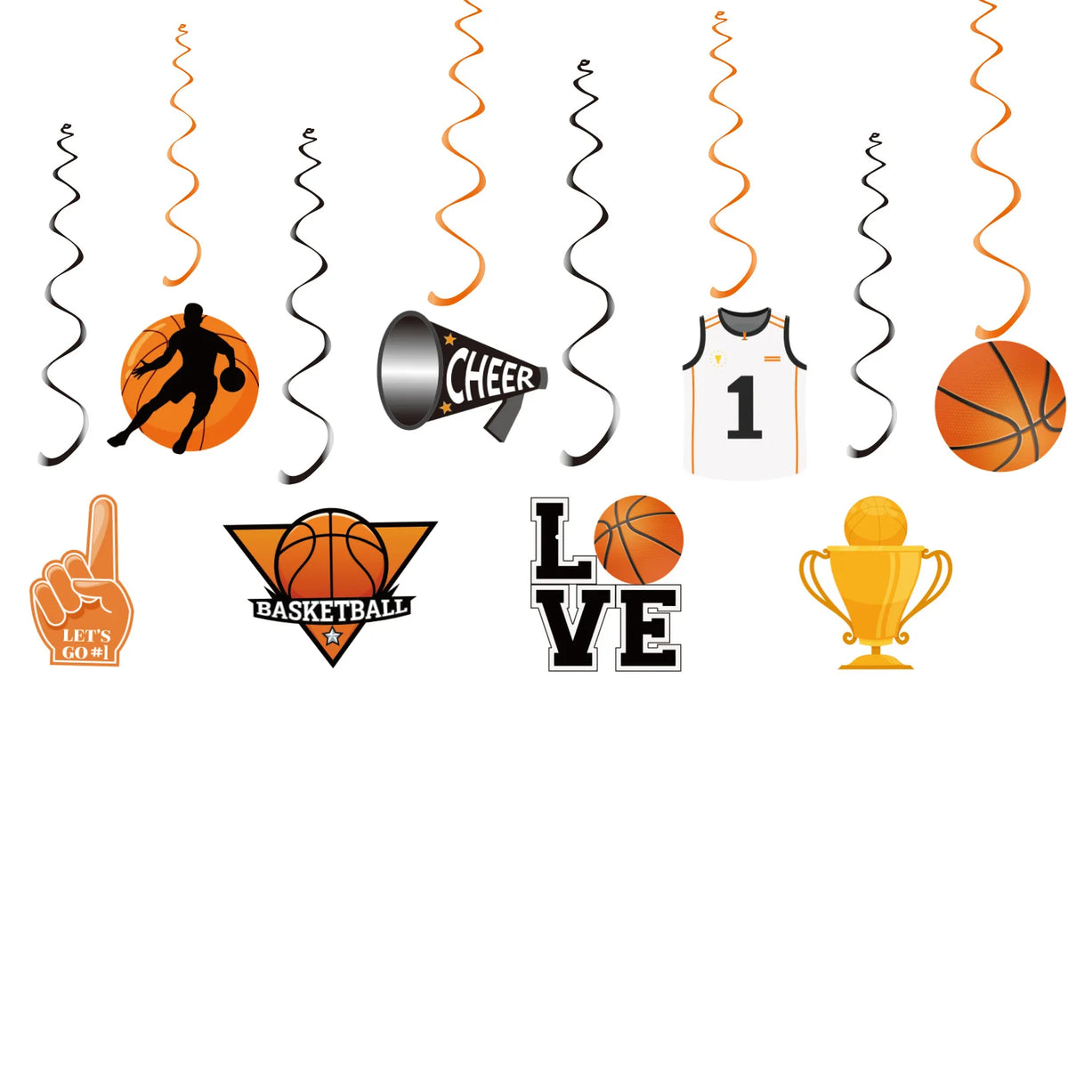 guirlande décoration fête anniversaire thème basket ballons paniers drapeaux enfants fil orange noir blanc