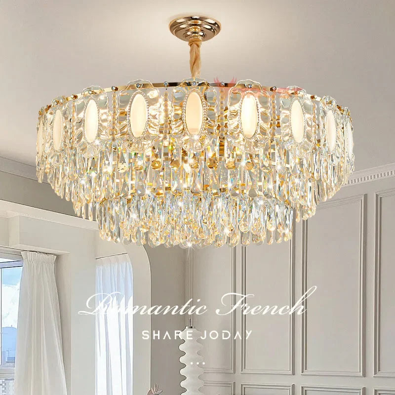 lampe suspendue dorée cristal transparent classique chaîne métallique