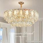 lampe suspendue dorée cristal transparent classique chaîne métallique