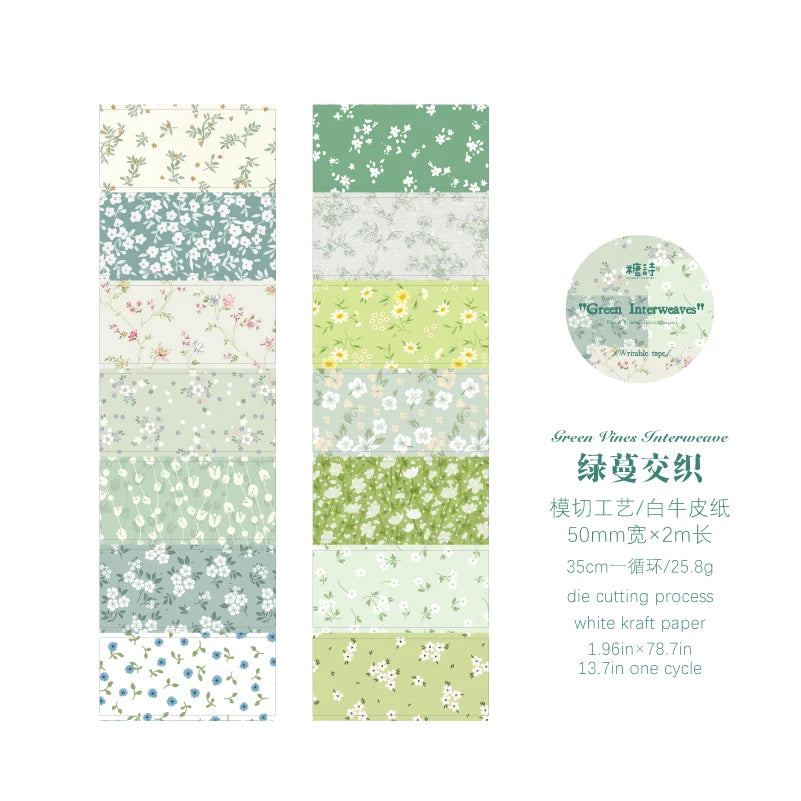 rubans adhésifs décoratifs fleurs vintage blanc bleu vert rose marron violet points floral scrapbooking