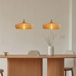 lampe suspendue moderne marron clair rayures horizontales câble noir ajustable salon chambre