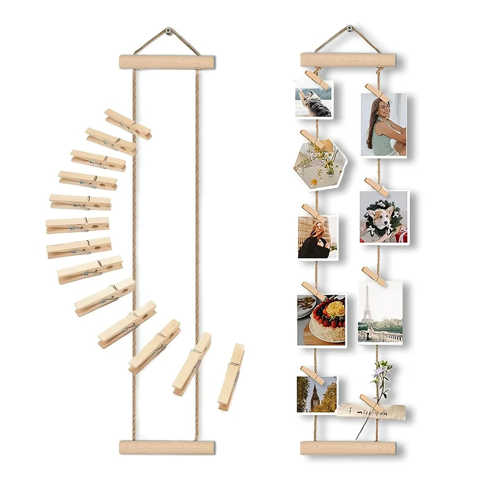 porte photos mural bois clips moderne minimaliste 15 pince crochet grille suspension 100cm