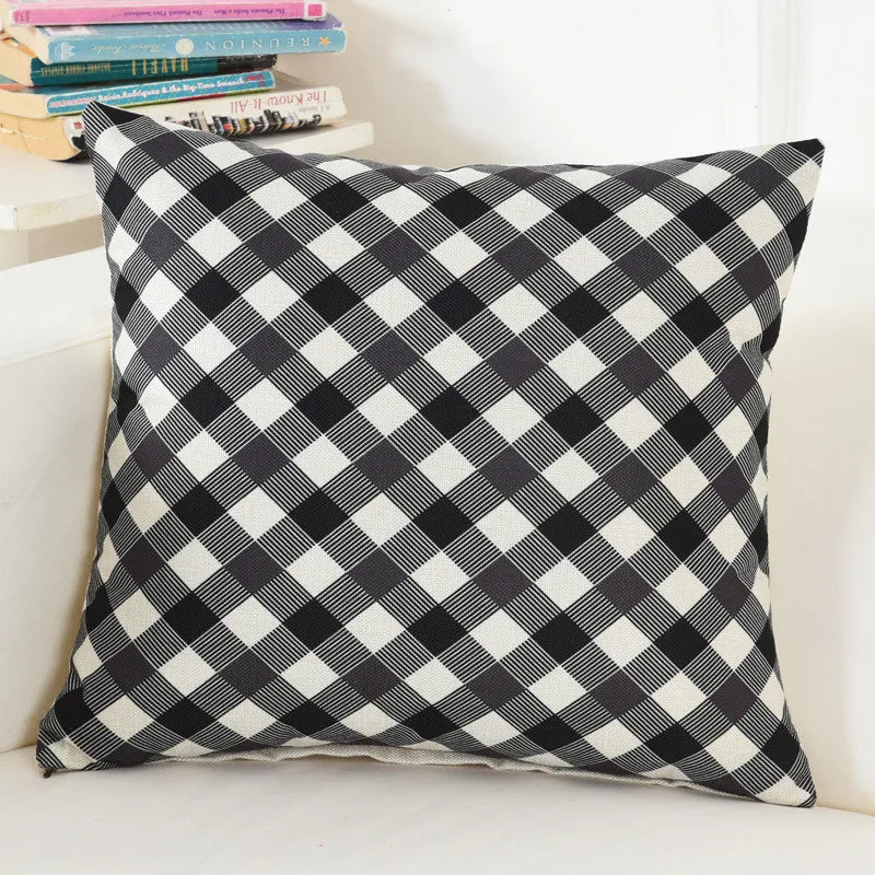 housse coussin carré géométrique coton laine moderne bleu orange triangles losanges
