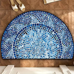 tapis demi cercle mosaïque bleu blanc moderne antidérapant intérieur extérieur 40x60cm