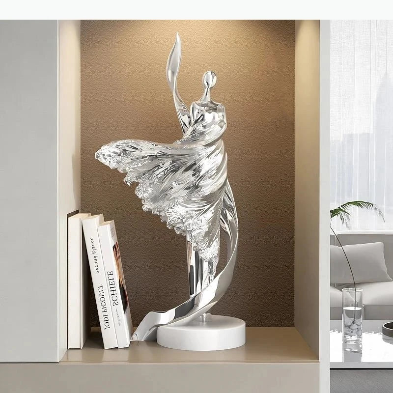 statue abstraite contemporaine noir doré blanc bleu base plate moderne minimaliste ornement décoration