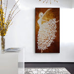 peinture abstraite danseuse contemporaine toile lin cadre doré salon décoration maison blanc marron
