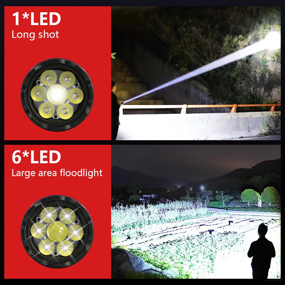 lampe torche rechargeable 300w led noire affichage numérique distance 50100mètres