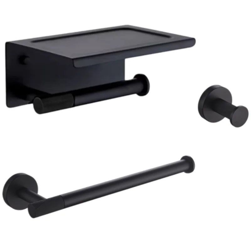 porte serviettes porte savonnette porte papier toilette porte gobelet ensemble quincaillerie noir minimaliste autonome