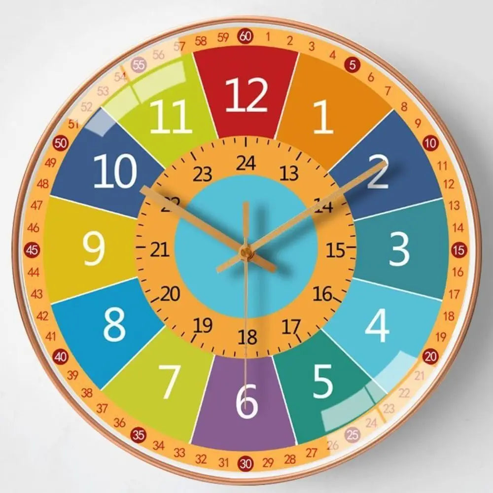 horloge murale silencieuse apprentissage dessin animé colorée enfants sections colorées motifs