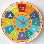 horloge murale silencieuse apprentissage dessin animé colorée enfants sections colorées motifs