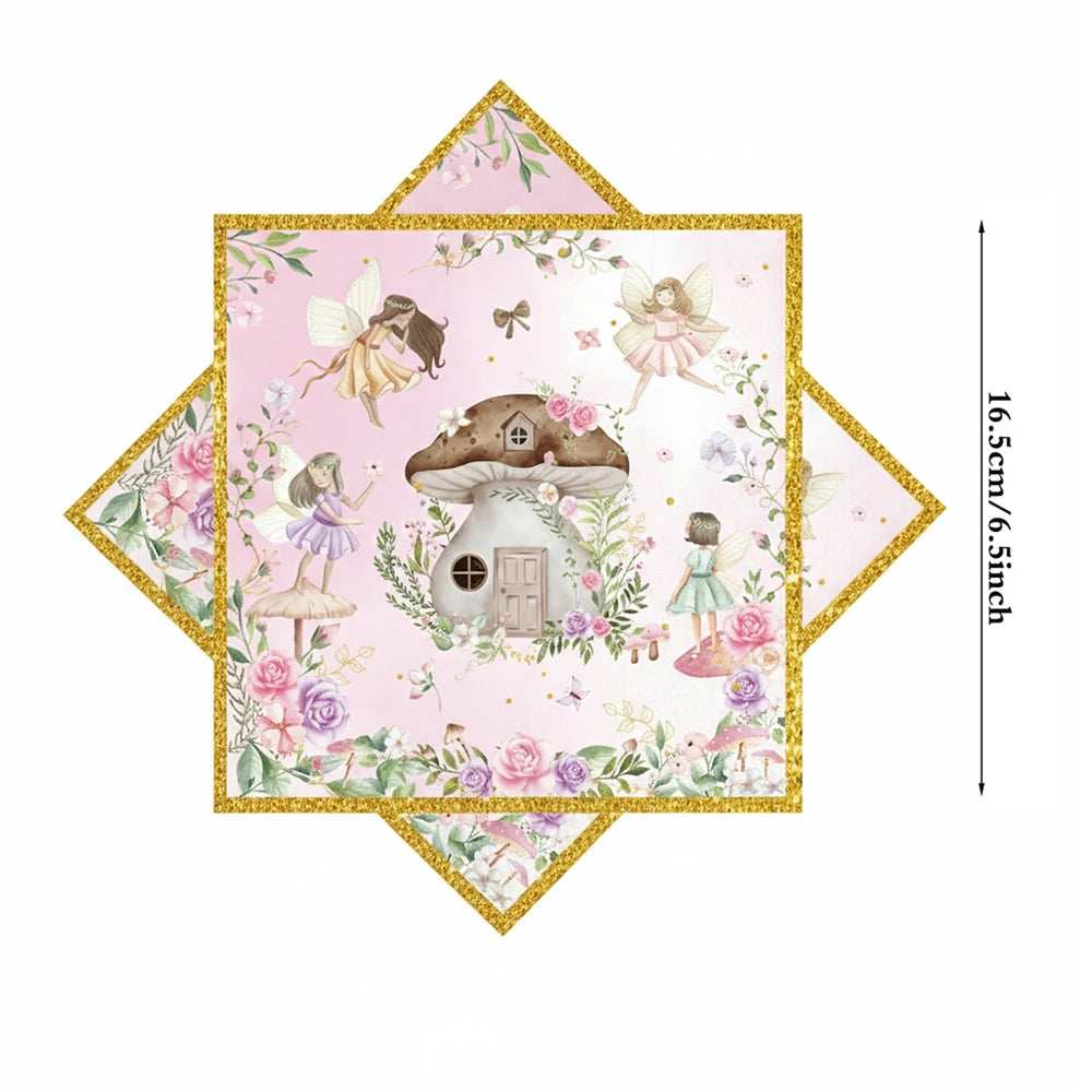 serviettes papier fées forêt enchantée anniversaire mariage baptême noël enfantin illustration fleurs coeurs