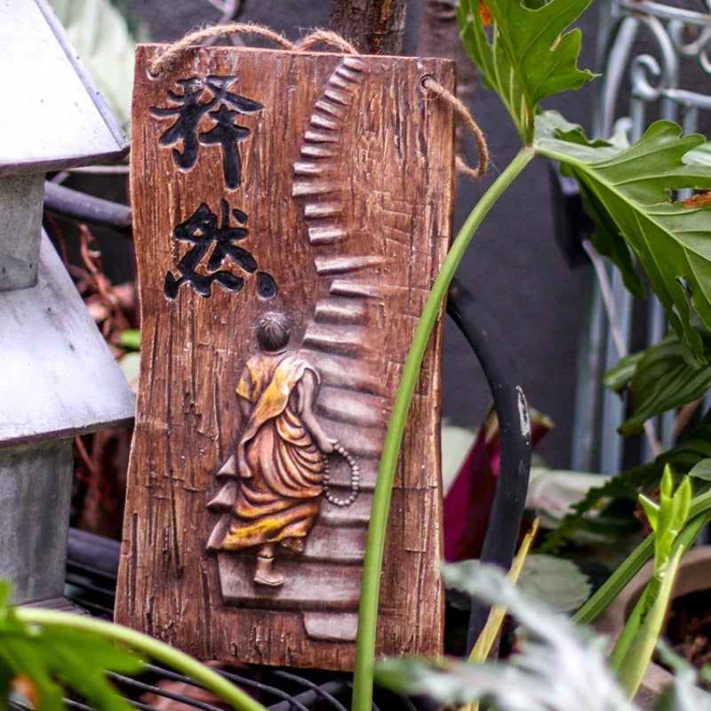 décorations murales plaques décoratives bois naturel relief sculpté mains chinois cordelette artisanal rustique ornement