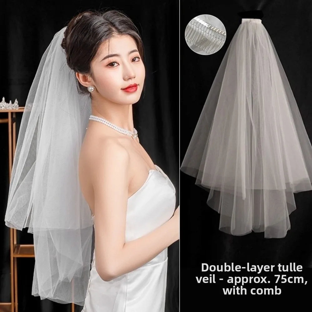 voile mariée blanc translucide classique comb métallique accessoire mariage photo femme