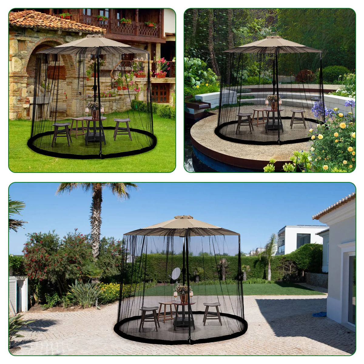 filet anti moustiques parasol polyester extérieur jardin campement voyage noir beige transparent moderne