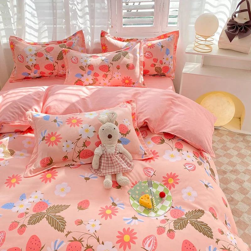 Housse de couette orange dans une chambre decoree