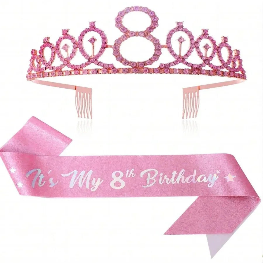 couronne anniversaire strass dorés ruban rose texte princesse fête cadeau favoris numéro anniversaire