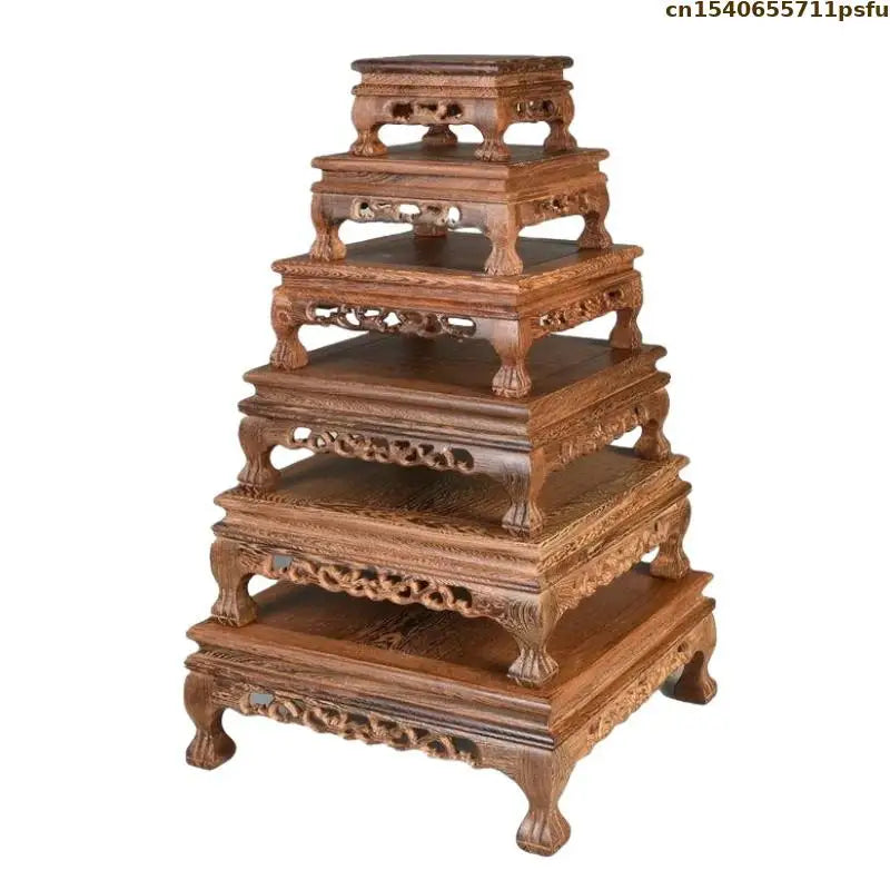 support bonsaï bois rose texture naturelle classique plateau carré fleurs décoration intérieure
