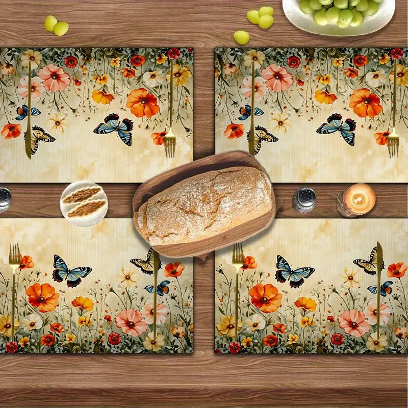 sets table champêtres fleurs papillons toile multicolore printemps été automne hiver table manger