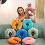 coussin voyage forme dessin animé ours lapin dinosaure orange bleu gris rose vert