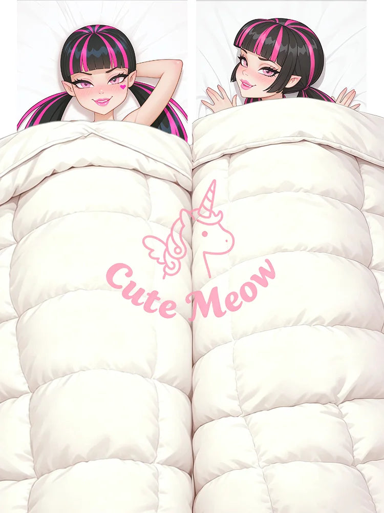 coussin dessin animé licorne rose cute meow rayures horizontales blanc rose noir adultes maison