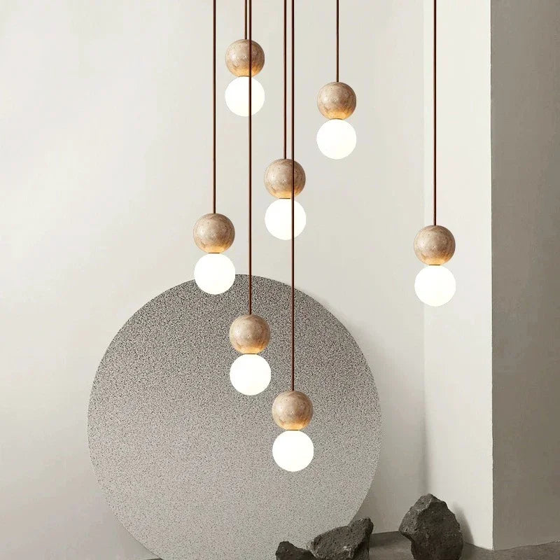 suspension lumineuse moderne pierre blanc beige brillante texture granuleuse 3000k 4000k 6000k