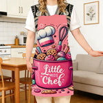 tablier cuisine rose illustration biscuits dessin animé cuillères chef élastiques durable protection lin