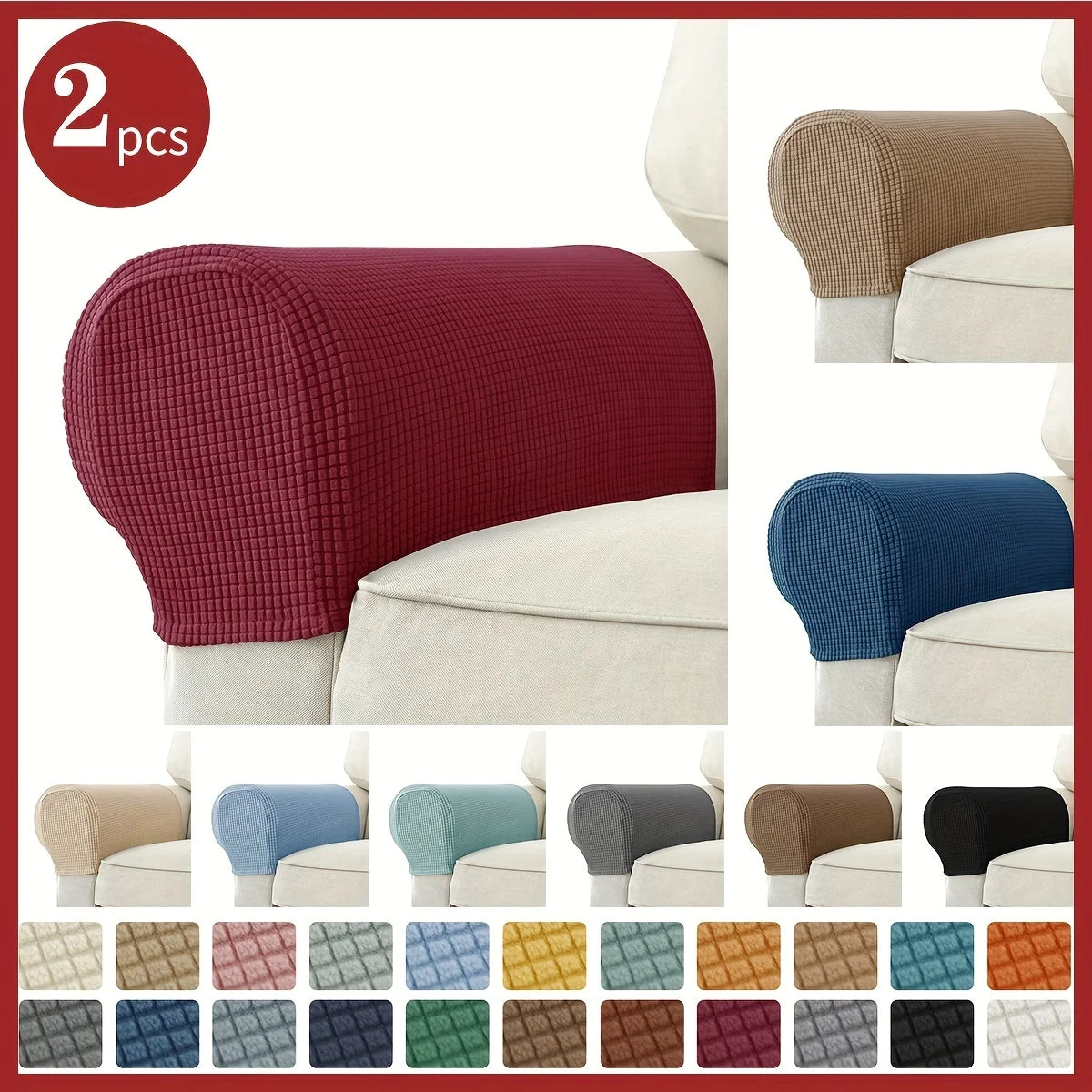 protège accoudoirs canapé jacquard motifs carrés moderne clips lavable rouge marron bleu noir grisextérieurintérieur