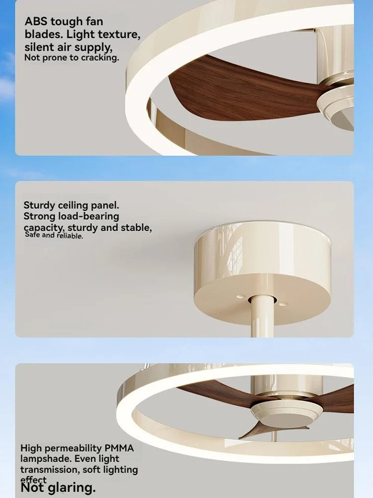 ventilateur blanc noyer moderne led télécommande lumière chaude chambre restaurant