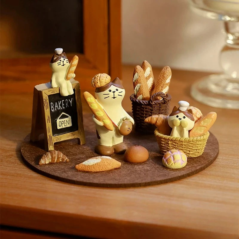 figurines chats bakery open pains chocolat chaud résine japonais détails fins animaux compagnie