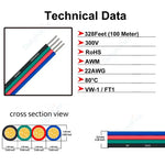 connecteurs câble led broches pièces extension 5m transparent noir 12v 24v smd rgb