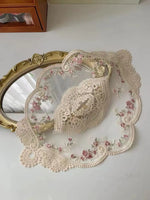serviettes table vintage dentelle brodée florale couleur beige clair set deux 38x30cm