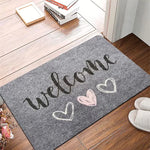 tapis d'entrée moderne gris lettres welcome antidérapant coeurs velours salon chambre