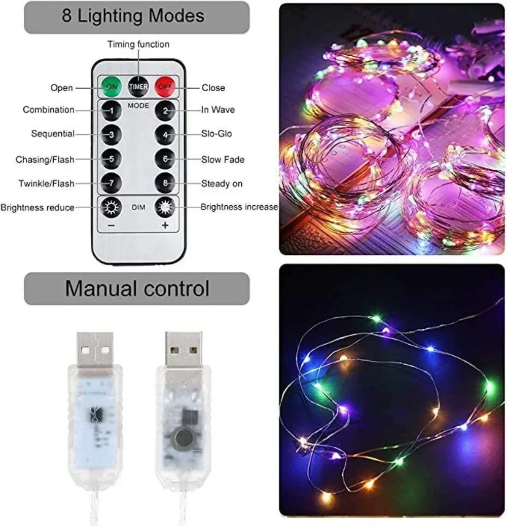 guirlande lumineuse 3m blanc chaud points lumineux moderne télécommande usb rechargeable ornement noël nouvel