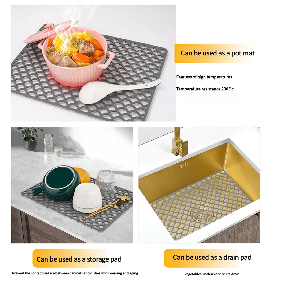 tapis silicone multifonctionnel moderne gris texture écailles respectueux environnement antidérapant protection évier cuisine