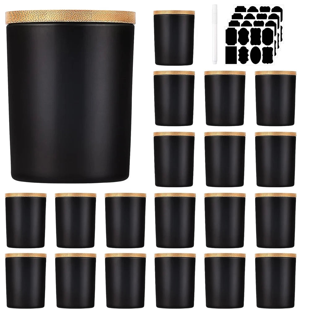 bougies parfumées marron translucides couvercle bambou moderne minimaliste étiquette souhaits flask huiles essentielles