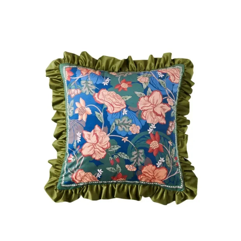 housse coussin imprimée perroquet oiseaux fleurs polyester coton lit carré vintage bleu vert rose