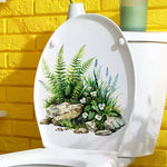 cache siège toilette adhésif fleurs lotus blanc vert bleu jaune réaliste salon salle bain