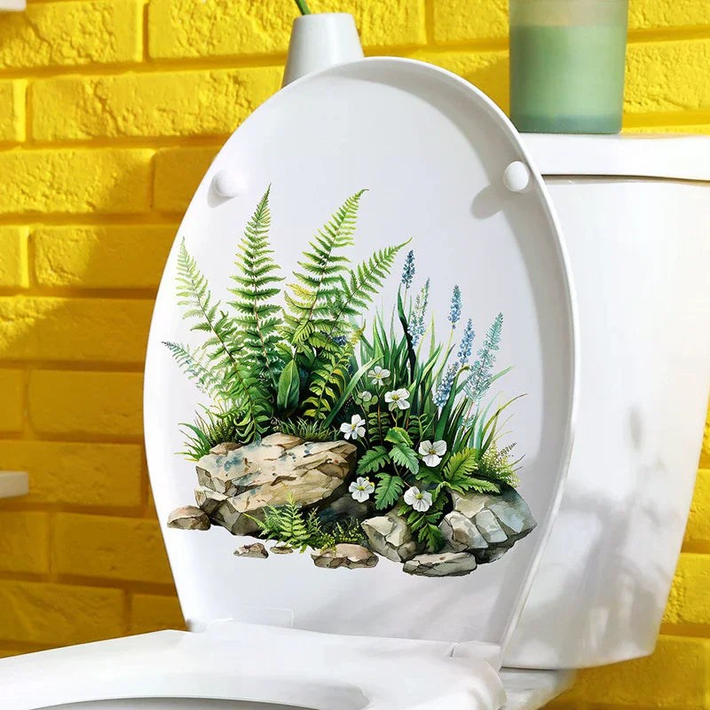 cache siège toilette adhésif fleurs lotus blanc vert bleu jaune réaliste salon salle bain