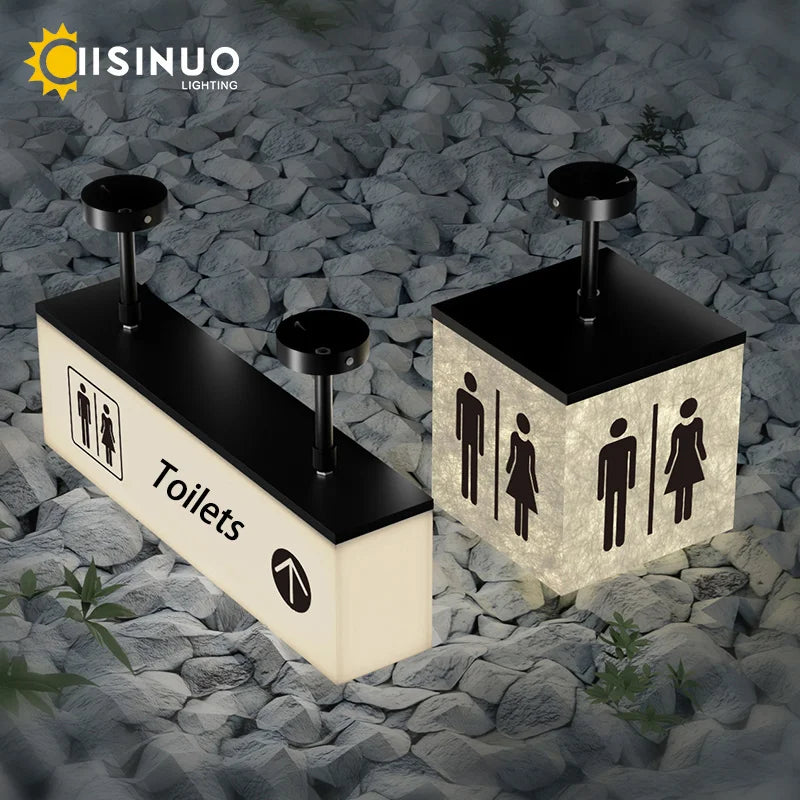 panneau indicateur lumineux led moderne toilets pictogrammes grunge beige noir minimaliste