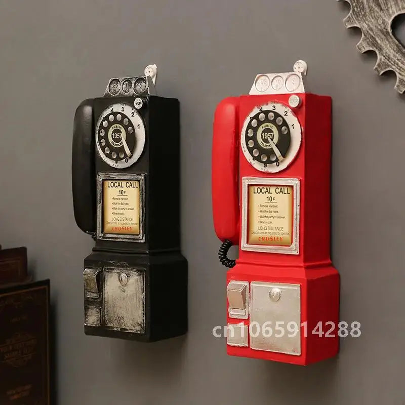 téléphone vintage rétro métallique noir rouge décoration murale affiche local call