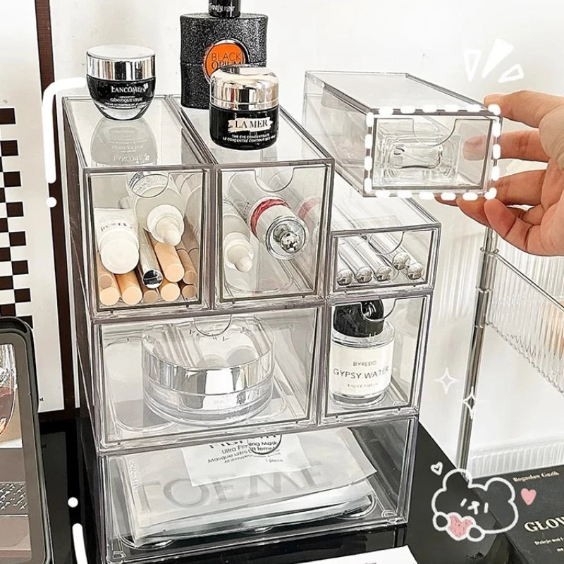 boîte rangement cosmétique transparente acrylique anti poussière tiroirs empilable moderne minimaliste