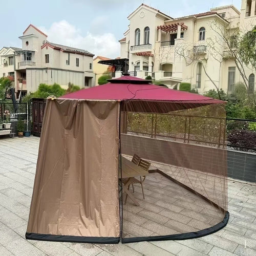 tenture parasol moustiquaire intégrée tissu uni marron clair foncé beige noir gris extérieur fonctionnel