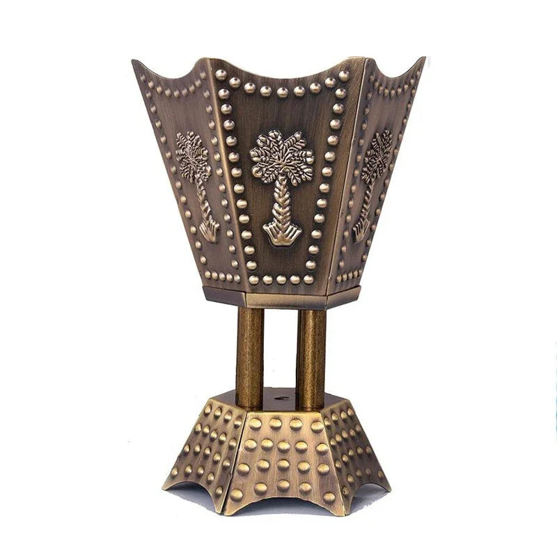 bougeoir incense métal argent or croix sculptées points dorés artisanal salon décoration