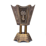bougeoir incense métal argent or croix sculptées points dorés artisanal salon décoration