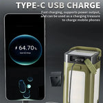 lampe solaire multifonctionnelle vert olive rechargeable camping affichage numérique usb type