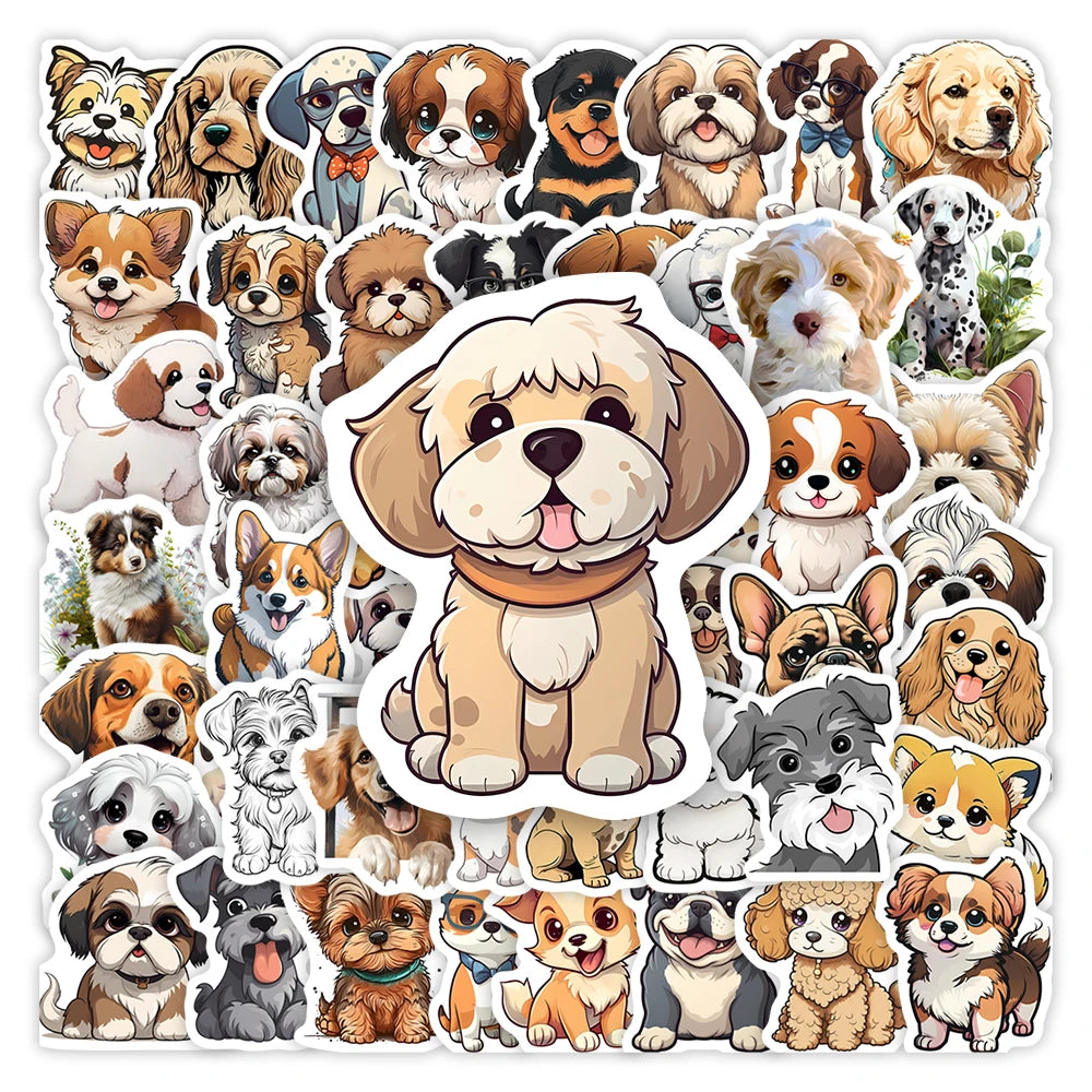 stickers animaux compagnie chien dessin animé expression variée adhésif usage unique multiple couleurs transparents