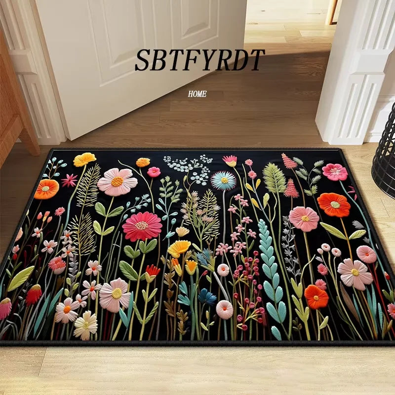 tapis fleurs relief multicolore moderne résistant décoration extérieur salon porte