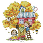 toile broderie maison arbre personnages décorations saisonnières oiseaux papillons champignons balançoire hamac noël guirlandes