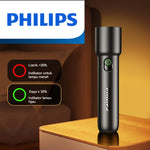lampe torche noire led rechargeable résistante intensité défense camping